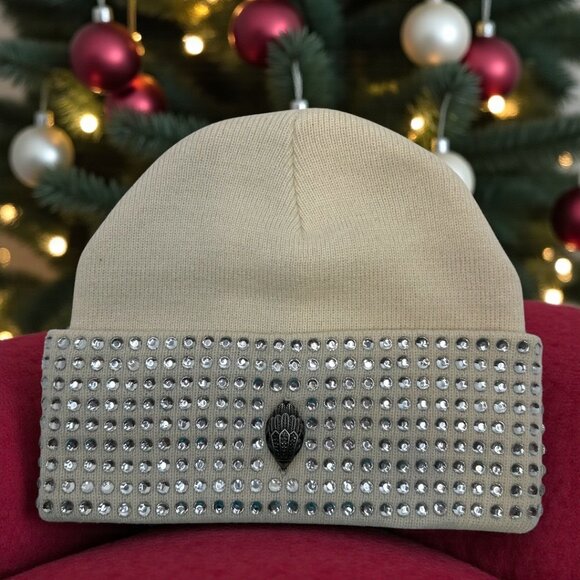Kurt Geiger London Crystal Cuff Beanie in Bone - Picture 1 of 3